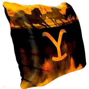 Yellow stone velvet pillow 16 x 16 wild horse